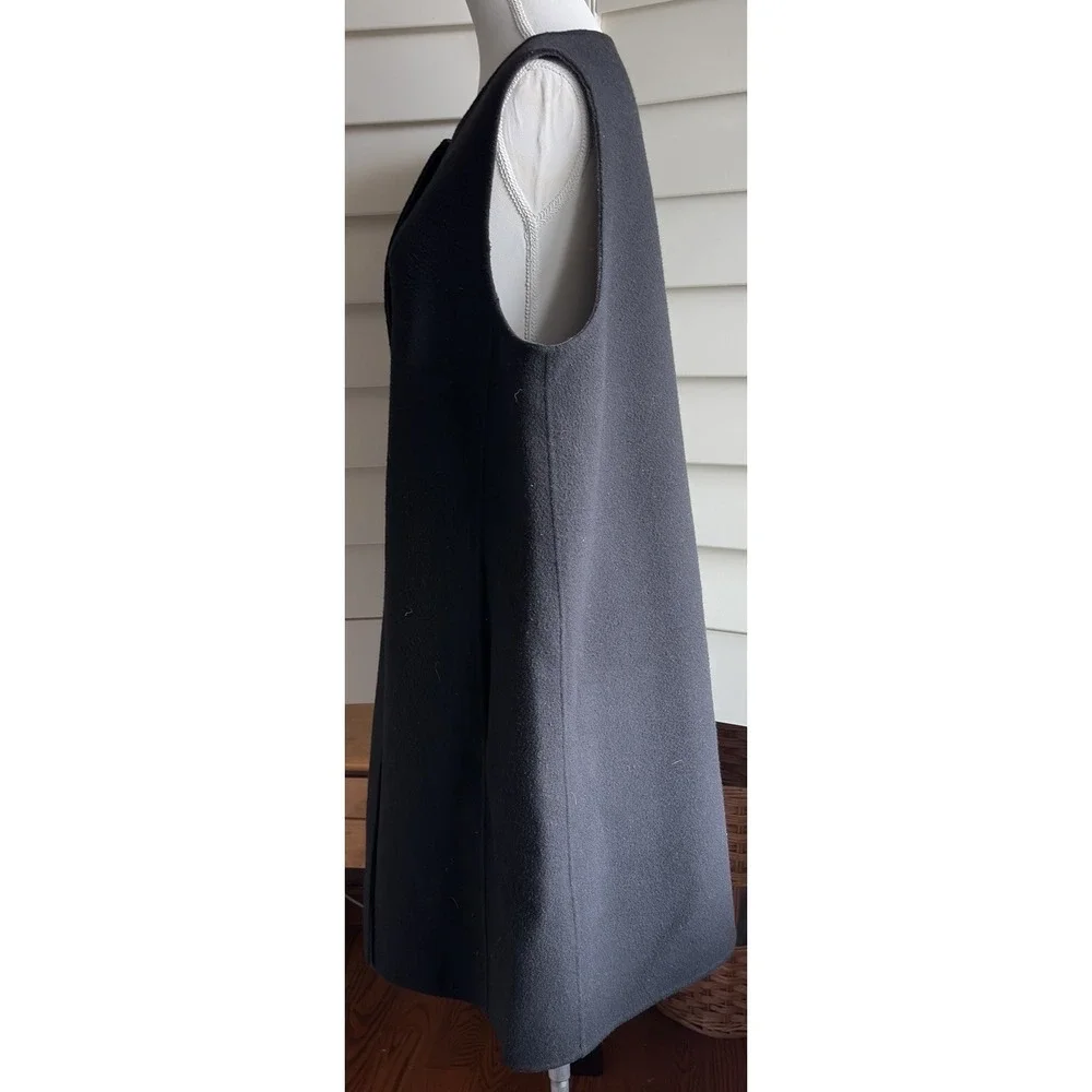 Eileen Fisher Woman 1X Black Boiled Wool Long Vest Snap Front Pockets Minimalist
